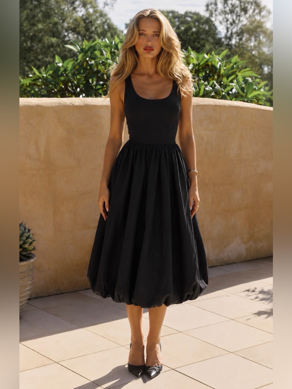 NWT Bailey Rose Black Midi Dress Bubble Skirt XS